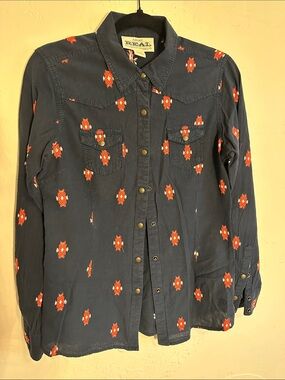Ariat Navy Shirt with Red Geometric Embroidery